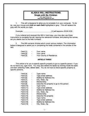 Alaska Legal Last Will and Testament Form for Single Person with No Children