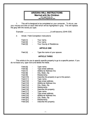 Arizona Legal Last Will and Testament Form for a Married Person with No Children