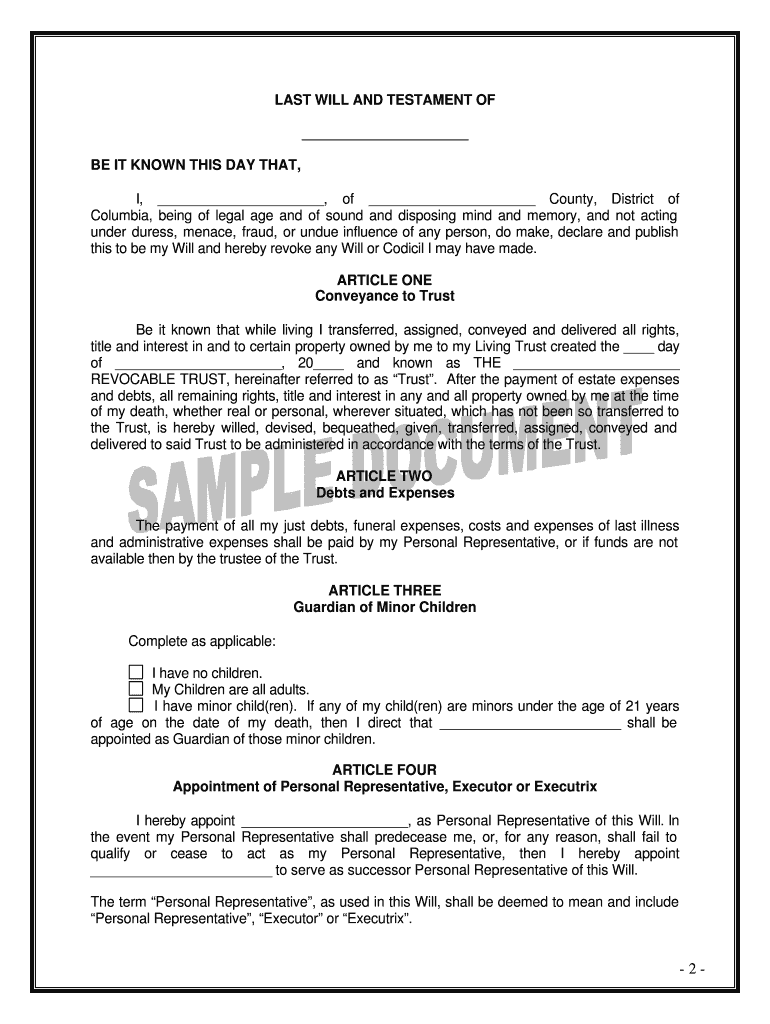 District of Columbia Trust FormsUS Legal Forms