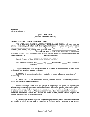 Iowa Quitclaim Deed from Individual to Husband and Wife  Form