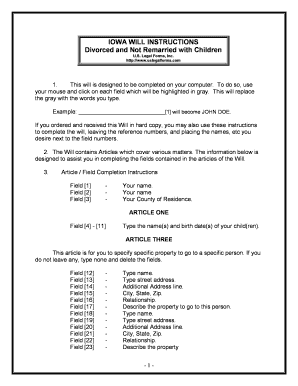 Iowa Legal Last Will and Testament Form for Divorced Person Not Remarried with Adult and Minor Children