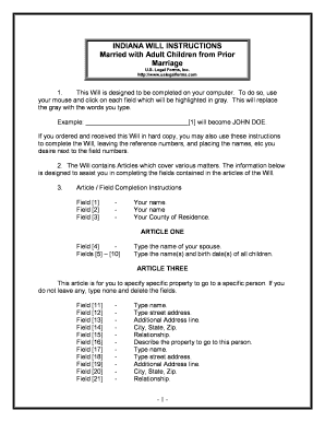 Indiana Legal Last Will and Testament Form for Married Person with Adult Children from Prior Marriage