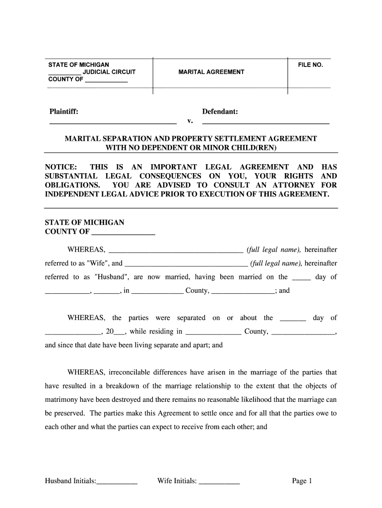 Michigan Marital Property  Form
