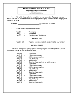 Michigan Legal Last Will and Testament Form for a Single Person with Minor Children