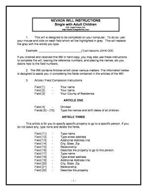 Nevada Legal Last Will and Testament Form for Single Person with Adult Children