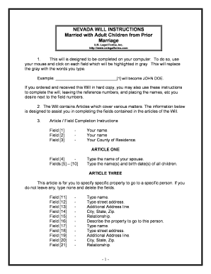 Nevada Legal Last Will and Testament Form for Married Person with Adult Children from Prior Marriage