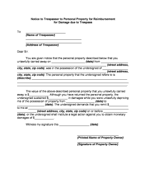 Property Trespass  Form