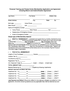Fitness Agreement  Form