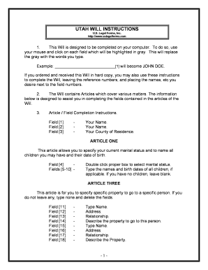 Utah Last Will and Testament for Other Persons  Form