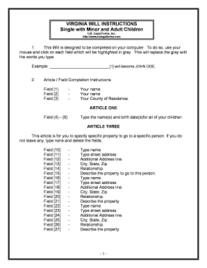 Virginia Last Will Testament Template  Form