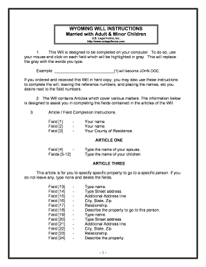 Wyoming Legal Last Will and Testament Form for Married Person with Adult and Minor Children