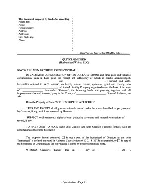 Alabama Quitclaim Deed  Form