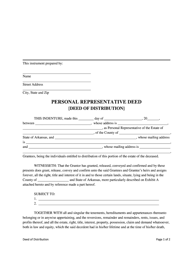 Arkansas Personal Representative  Form