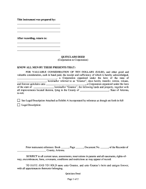 Arizona Quitclaim Deed from Corporation to Corporation  Form