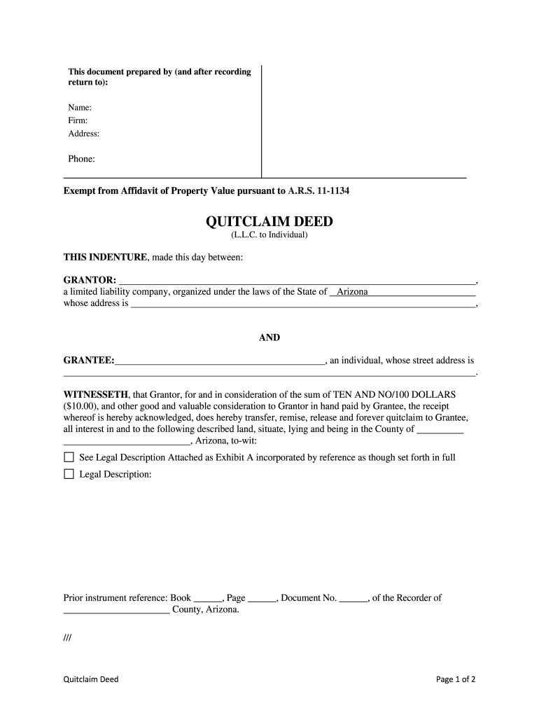 Arizona Quitclaim Deed  Form