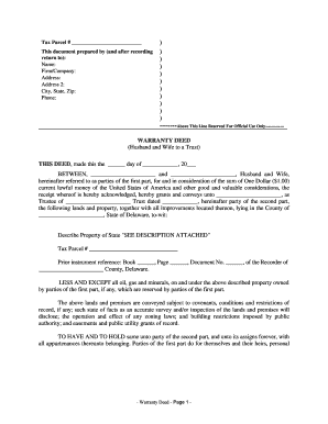 Delaware Warranty Deed from Husband and Wife to a Trust  Form