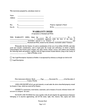 Florida Warranty Deed from Corporation to Husband and Wife  Form