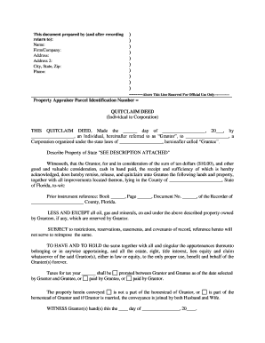 Florida Quitclaim Deed from Individual to Corporation  Form