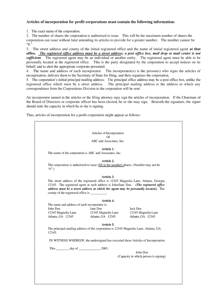 Georgia Articles of Incorporation for a Georgia Professional Corporation  Form