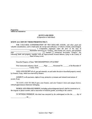 Iowa Quitclaim Deed from Corporation to Individual  Form