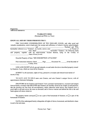 Iowa Warranty Deed from Husband and Wife to a Trust  Form