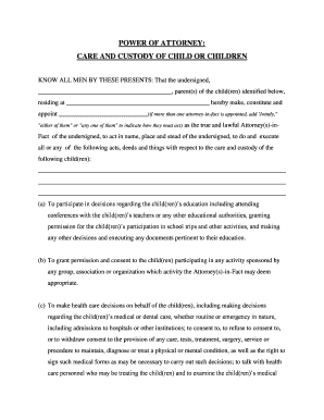 Iowa General Power of Attorney for Care and Custody of Child or Children  Form