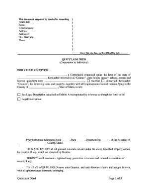 Idaho Quitclaim Deed from Corporation to Individual  Form