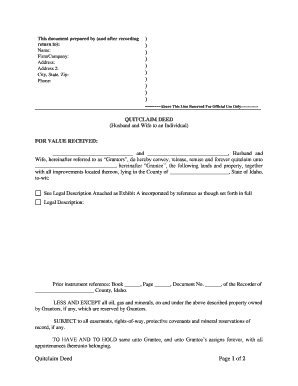 Idaho Quitclaim Deed from Husband and Wife to an Individual  Form