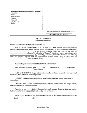 Illinois Quitclaim Deed from Corporation to Individual  Form