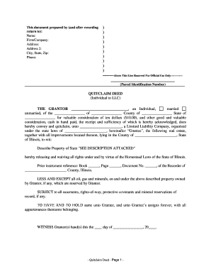 Illinois Quitclaim Deed from Individual to LLC  Form