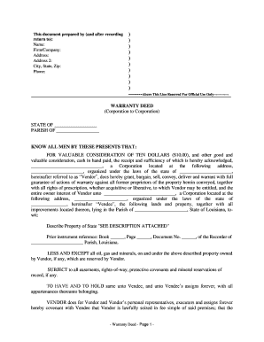 Louisiana Warranty Deed from Corporation to Corporation  Form