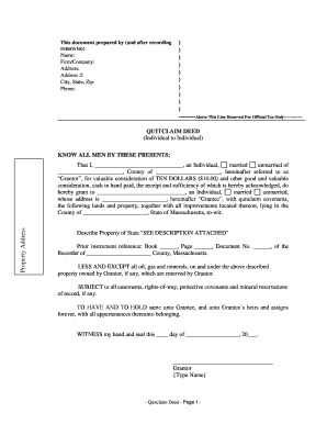 Massachusetts Quitclaim Deed  Form