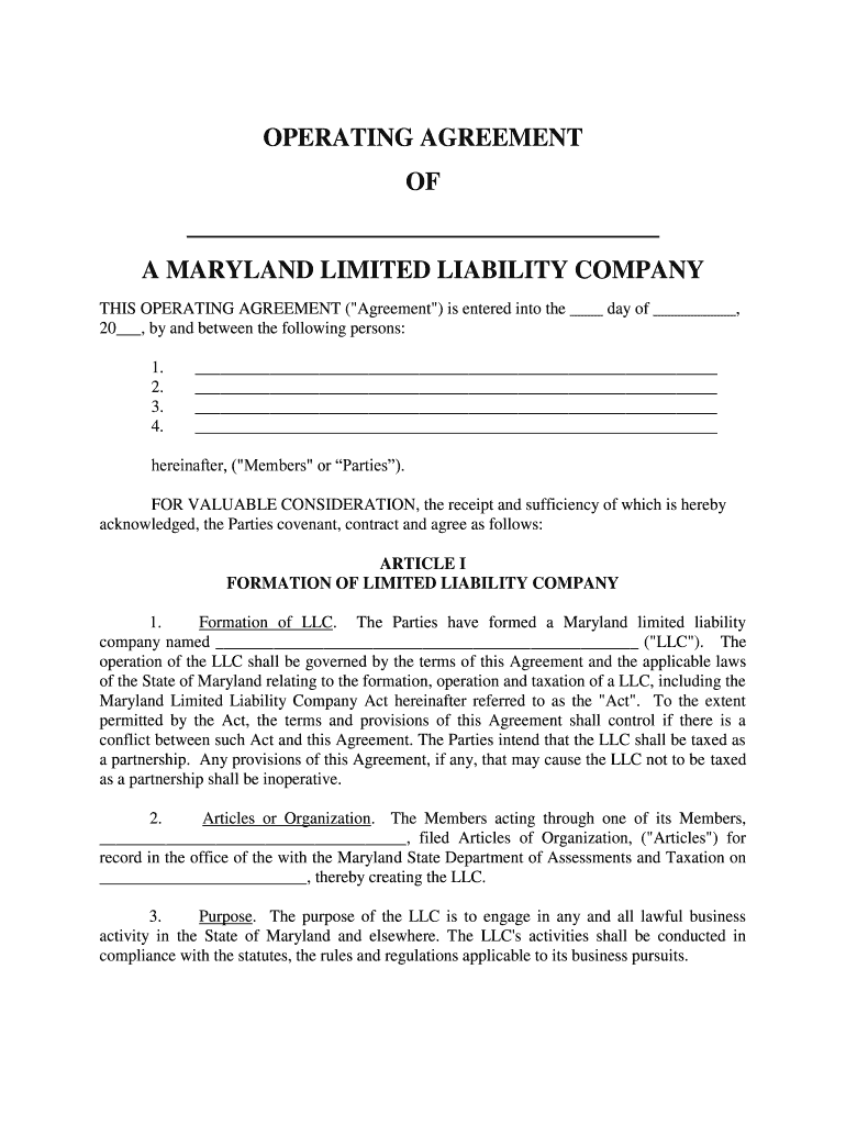 Llc Operating Agreement Template Edit, Fill, Sign Online  Form