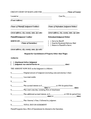 Fill and Sign the Maryland Garnishment Form