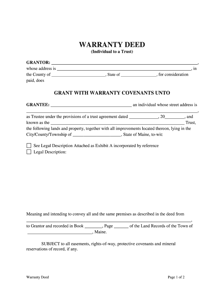 Maine Warranty Deed  Form