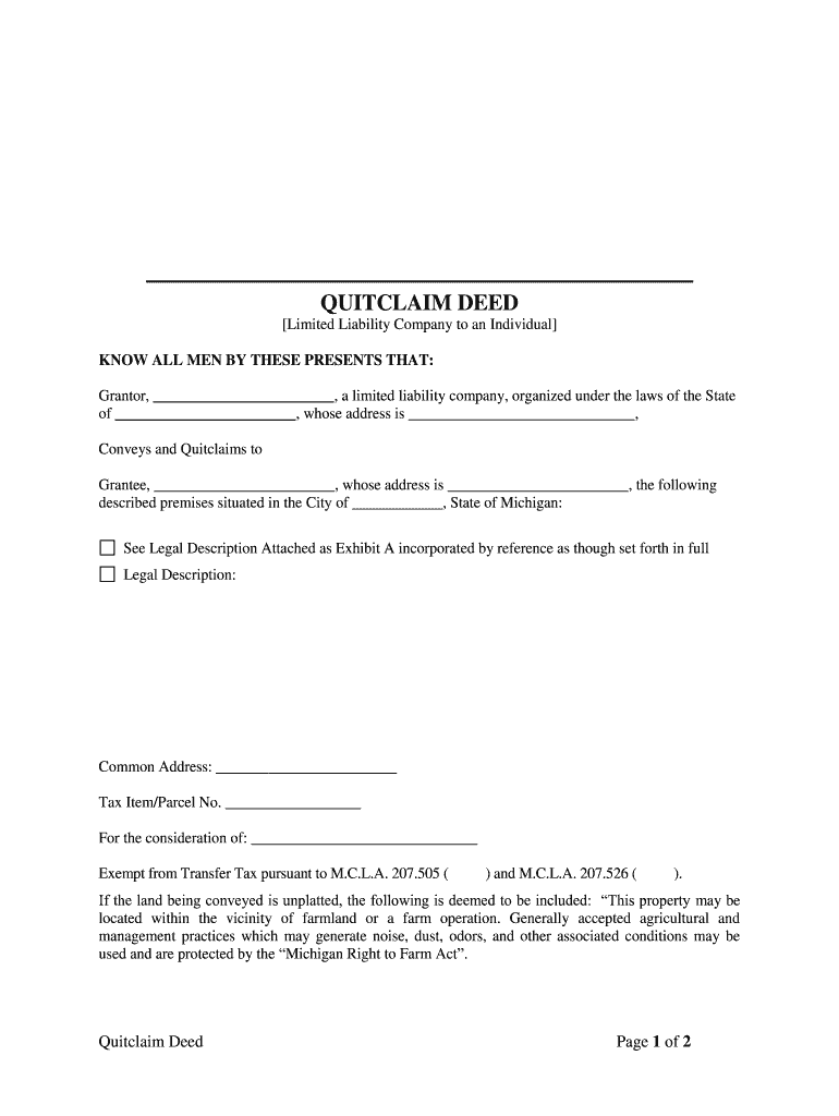 Michigan Llc Property  Form