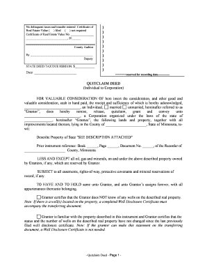 Minnesota Quitclaim Deed from Individual to Corporation  Form