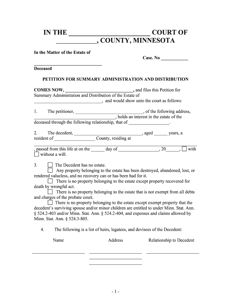 Summary Administration Minnesota  Form
