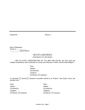 Mississippi Quitclaim Deed  Form