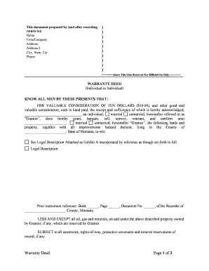 Montana Warranty Deed from Individual to Individual  Form