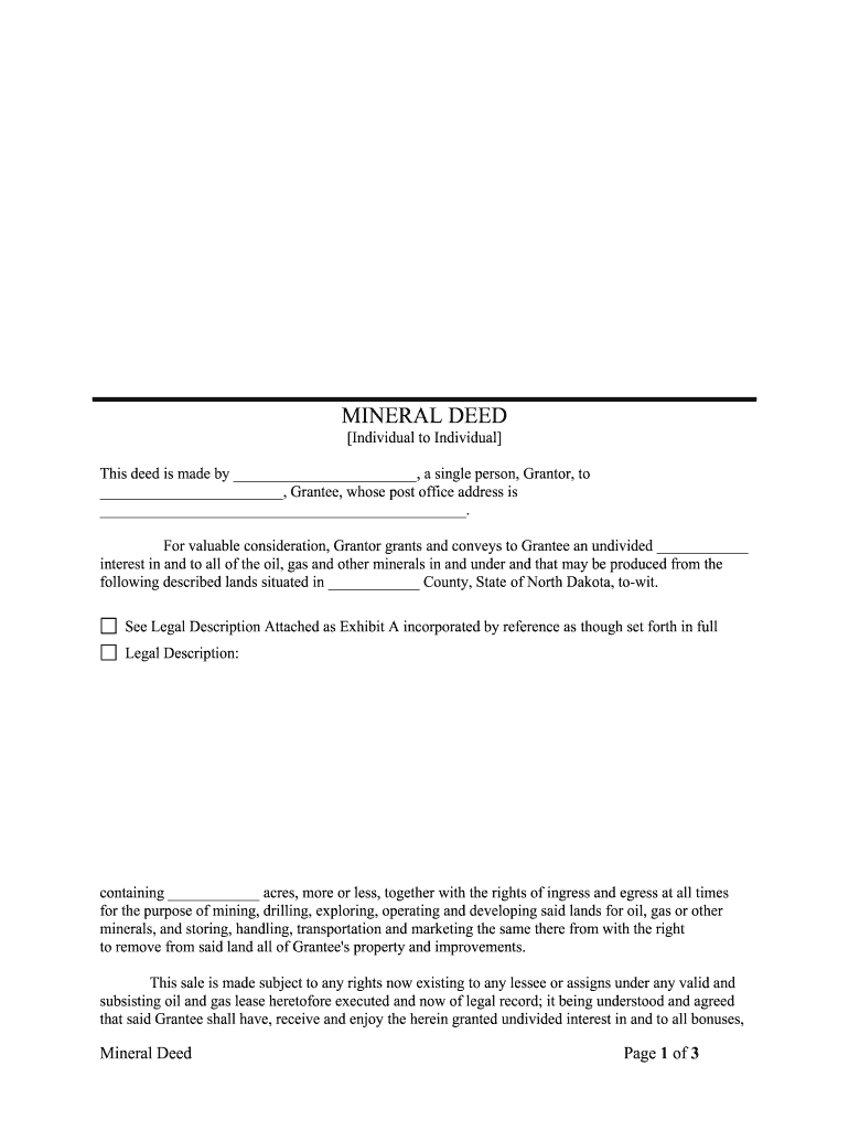 Mineral Deed Form North Dakota