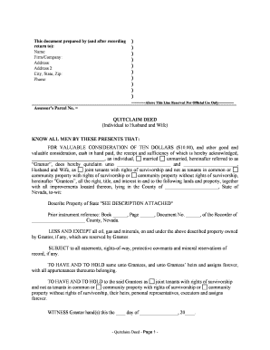 Nevada Quitclaim Deed from Individual to Husband and Wife  Form