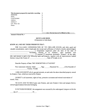 Nevada Quitclaim Deed from Corporation to Individual  Form