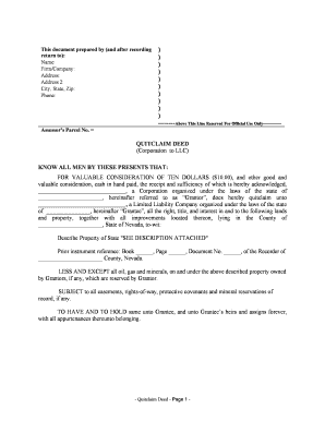 Nevada Quitclaim Deed from Corporation to LLC  Form