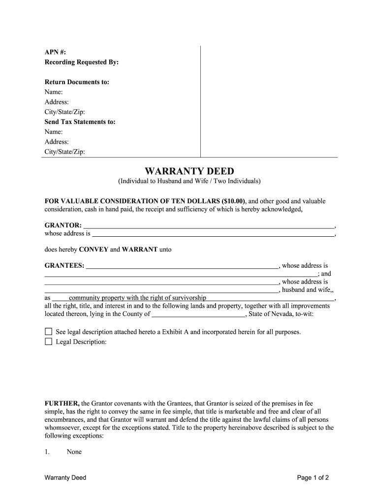 Nevada Warranty Deed  Form