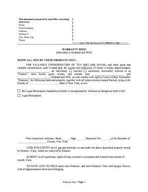 New York Warranty Deed from Individual to Husband and Wife  Form