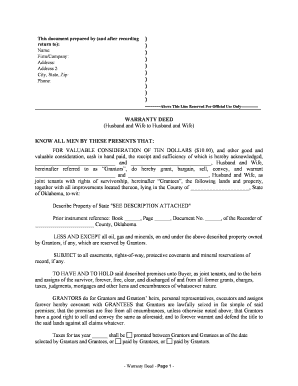 Oklahoma Warranty Deed from Husband and Wife to Husband and Wife  Form