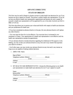 Oregon Directive Advance PDF  Form