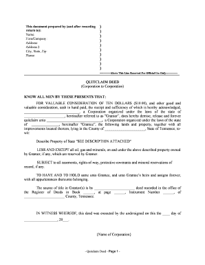 Tennessee Quitclaim Deed from Corporation to Corporation  Form