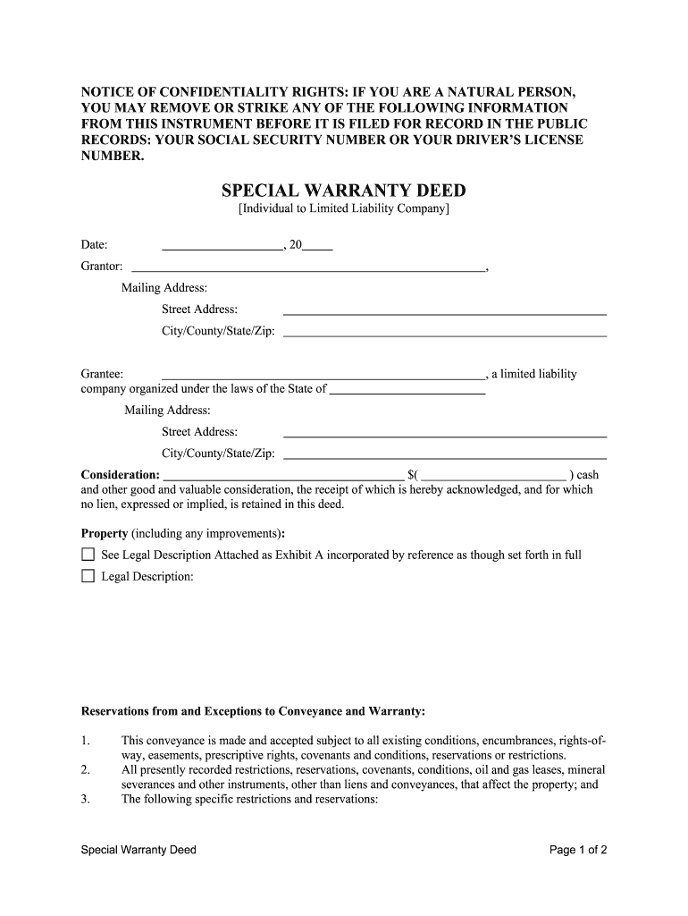 Special Warranty Deed  Form